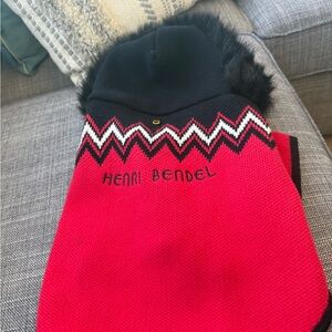 Henri Bendel Red and Black Dog Sweater/Cape Size Small